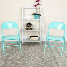 Load image into Gallery viewer, HERCULES COLORBURST Series Tantalizing Teal Triple Braced &amp; Double Hinged Metal Folding Chair
