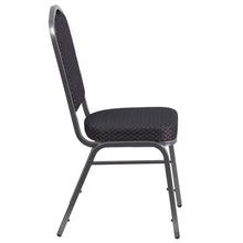 Load image into Gallery viewer, Crown Back Stacking Banquet Chair in Black Patterned Fabric - Silver Vein Frame
