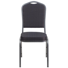Load image into Gallery viewer, Crown Back Stacking Banquet Chair in Black Patterned Fabric - Silver Vein Frame
