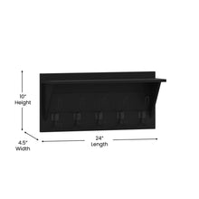 Load image into Gallery viewer, Wall Mounted 24 in Black Solid Pine Wood Storage Rack with 5 Hooks
