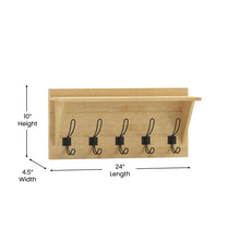 Load image into Gallery viewer, Wall Mounted 24 in Brown Solid Pine Wood Storage Rack with 5 Hooks
