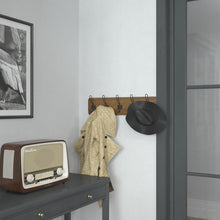Load image into Gallery viewer, Wall Mounted 24 in Classic Brown Solid Pine Wood Storage Rack with 5 Hooks
