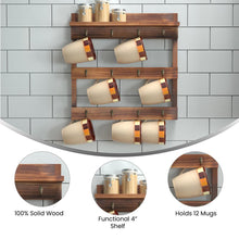 Load image into Gallery viewer, Wooden Wall Mount 12 Cup Mug Rack Organizer,  Brown
