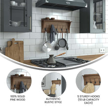 Load image into Gallery viewer, Wall Mounted 24 in Solid Pine Wood Storage Rack with Upper Shelf, Weathered
