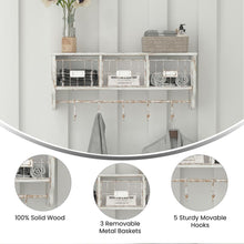 Load image into Gallery viewer, Wall Mounted 24 in Solid Pine Wood Storage Rack with Upper Shelf in Whitewashed
