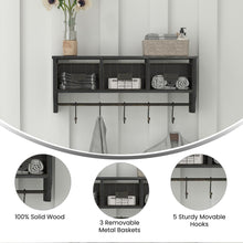 Load image into Gallery viewer, Wall Mounted 24 in Solid Pine Wood Storage Rack with Upper Shelf in Blackwashed

