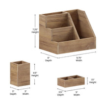 Load image into Gallery viewer, 3 Piece Wooden Organizer Set For Desktop, Table Top, or Vanity in Rustic Brown
