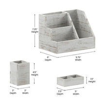 Load image into Gallery viewer, 3 Piece Wooden Organizer Set For Desktop, Table Top, or Vanity in Whitewashed
