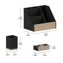 Load image into Gallery viewer, 3 Piece Black Finish Metal and Wood Organizer Set
