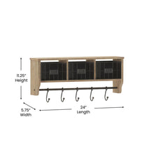Load image into Gallery viewer, Wall Mounted 24 in Solid Pine Wood Storage Rack with Upper Shelf in Brown
