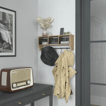 Load image into Gallery viewer, Wall Mounted 24 in Solid Pine Wood Storage Rack with Upper Shelf in Brown
