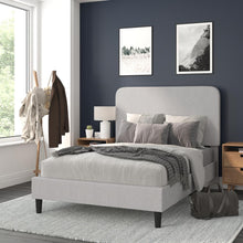 Load image into Gallery viewer, Light Grey Full Fabric Upholstered Platform Bed - Headboard with Rounded Edges
