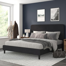 Load image into Gallery viewer, Charcoal King Fabric Upholstered Platform Bed - Headboard with Rounded Edges
