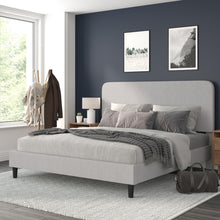 Load image into Gallery viewer, Light Grey King Fabric Upholstered Platform Bed - Headboard with Rounded Edges
