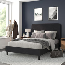 Load image into Gallery viewer, Charcoal Queen Fabric Upholstered Platform Bed - Headboard with Rounded Edges
