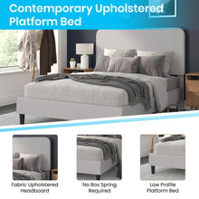 Load image into Gallery viewer, Light Grey Queen Fabric Upholstered Platform Bed - Headboard with Rounded Edges
