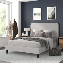 Load image into Gallery viewer, Light Grey Queen Fabric Upholstered Platform Bed - Headboard with Rounded Edges
