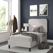 Load image into Gallery viewer, Light Grey Twin Fabric Upholstered Platform Bed - Headboard with Rounded Edges
