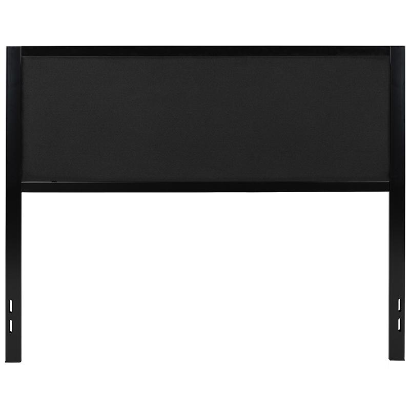 Metal Upholstered Queen Size Headboard in Black Fabric