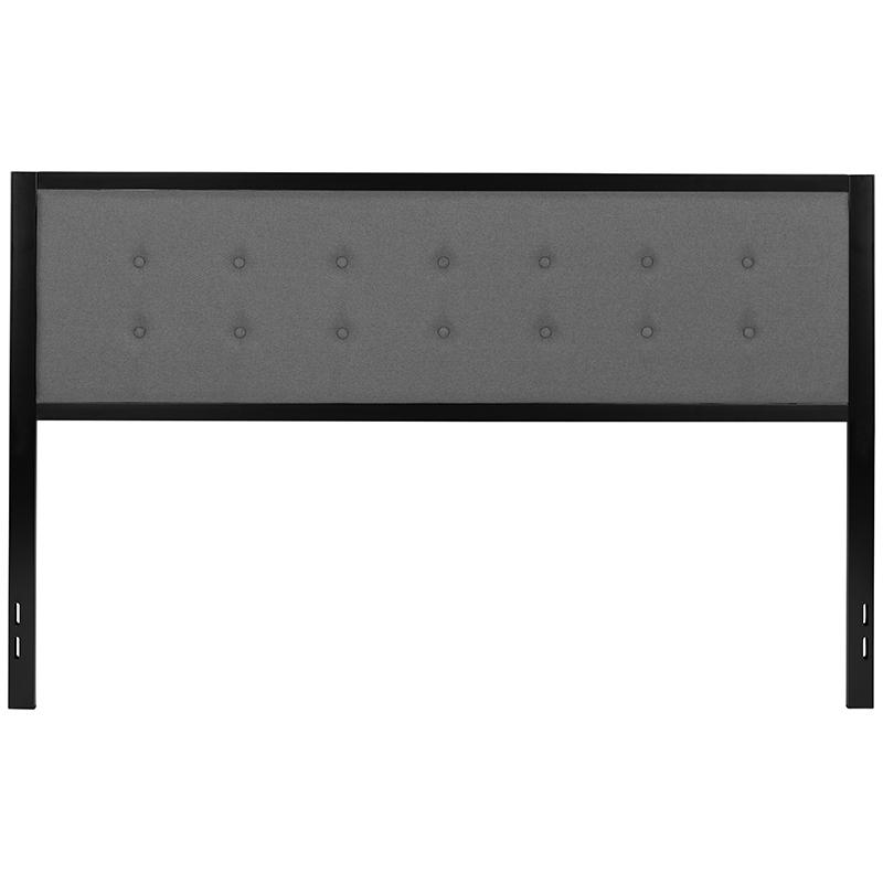 Metal Tufted Upholstered King Size Headboard in Dark Gray Fabric