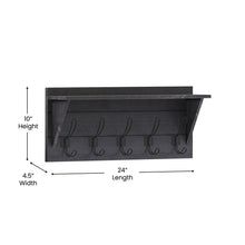 Load image into Gallery viewer, Rustic 24" Wall Mount Storage Shelf with 5 Hanging Hooks

