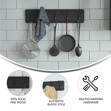 Load image into Gallery viewer, Rustic 24" Wall Mount Storage Rack with 5 Hanging Hooks
