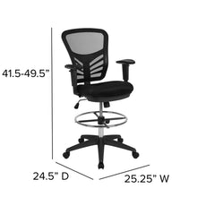 Load image into Gallery viewer, Mid-Back Black Mesh Drafting Chair with Chrome Foot Ring, Arms and Black Frame
