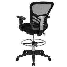 Load image into Gallery viewer, Mid-Back Black Mesh Drafting Chair with Chrome Foot Ring, Arms and Black Frame
