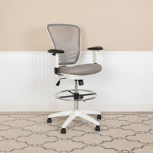 Load image into Gallery viewer, Mid-Back Light Gray Mesh Drafting Chair and White Frame
