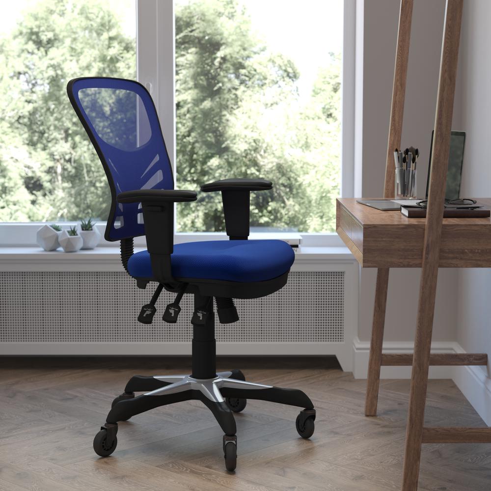 Mid-Back Blue Mesh Multifunction Executive Swivel Office Chair and Roller Wheels
