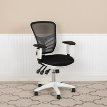 Load image into Gallery viewer, Mid-Back Black Mesh Multifunction Executive Swivel Office Chair and White Frame
