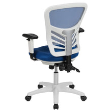 Load image into Gallery viewer, Mid-Back Blue Mesh Multifunction Executive Swivel Office Chair and White Frame
