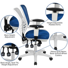 Load image into Gallery viewer, Mid-Back Blue Mesh Multifunction Executive Swivel Office Chair and White Frame
