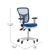 Load image into Gallery viewer, Mid-Back Blue Mesh Multifunction Executive Office Chair and White Frame
