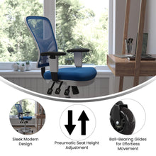 Load image into Gallery viewer, Mid-Back Blue Mesh Multifunction Executive Office Chair and White Frame

