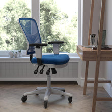 Load image into Gallery viewer, Mid-Back Blue Mesh Multifunction Executive Office Chair and White Frame
