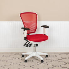 Load image into Gallery viewer, Mid-Back Red Mesh Multifunction Executive Swivel Office Chair and White Frame

