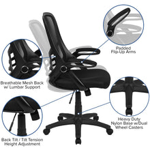 Load image into Gallery viewer, High Back Black Mesh Swivel Office Chair with Black Frame and Flip-up Arms
