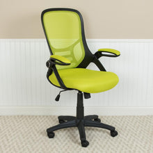Load image into Gallery viewer, High Back Green Mesh Swivel Office Chair with Black Frame and Flip-up Arms
