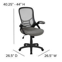 Load image into Gallery viewer, High Back Light Gray Mesh Swivel Office Chair with Black Frame and Flip-up Arms
