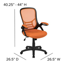 Load image into Gallery viewer, High Back Orange Mesh Swivel Office Chair with Black Frame and Flip-up Arms
