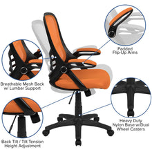 Load image into Gallery viewer, High Back Orange Mesh Swivel Office Chair with Black Frame and Flip-up Arms
