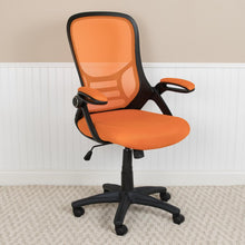 Load image into Gallery viewer, High Back Orange Mesh Swivel Office Chair with Black Frame and Flip-up Arms
