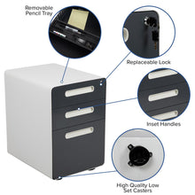 Load image into Gallery viewer, 3-Drawer Mobile Locking Filing Cabinet, White with Charcoal Faceplate
