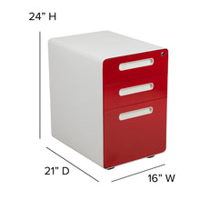 Load image into Gallery viewer, 3-Drawer Mobile Locking Filing Cabinet, White with Red Faceplate

