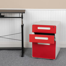 Load image into Gallery viewer, 3-Drawer Mobile Locking Filing Cabinet, White with Red Faceplate
