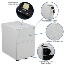 Load image into Gallery viewer, 3-Drawer Mobile Locking Filing Cabinet with Anti-Tilt Mechanism, White
