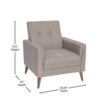 Load image into Gallery viewer, Mid-Century Armchair with Tufted Faux Linen Upholstery, Solid Wood Legs in Taupe
