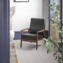 Load image into Gallery viewer, Upholstered Arm Chair with Walnut Finished Wooden Frame and Arms in Black
