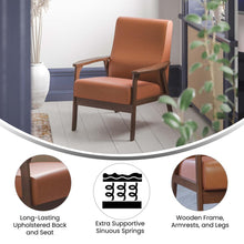Load image into Gallery viewer, Upholstered Arm Chair with Walnut Finished Wooden Frame and Arms in Cognac
